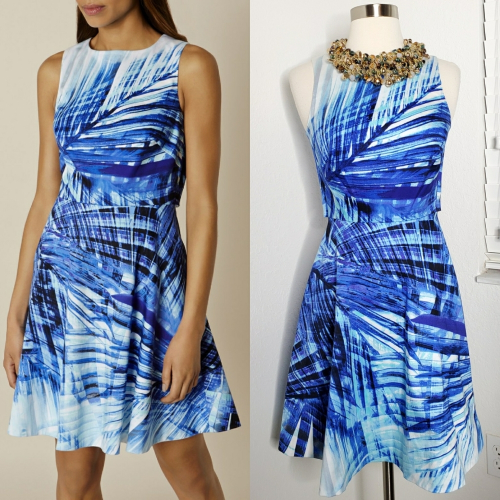 KAREN MILLEN Blue Palm Print Dress 2.